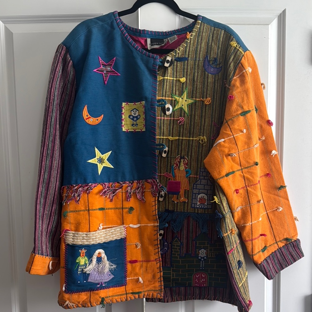 Vintage Maggie Barnes Colorful Patchwork Jacket with Embroidered Details